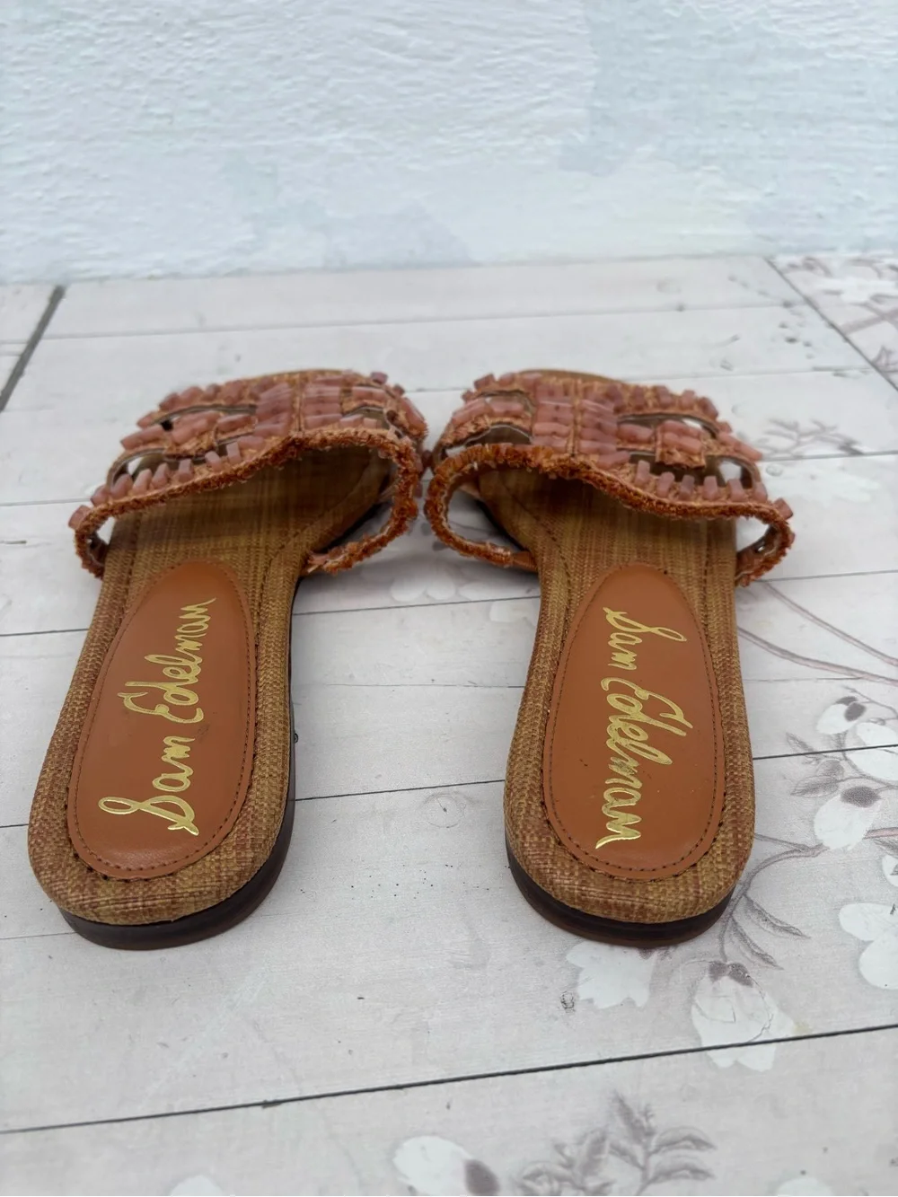 Sam Edelman Tan Ruffled Slide Sandals